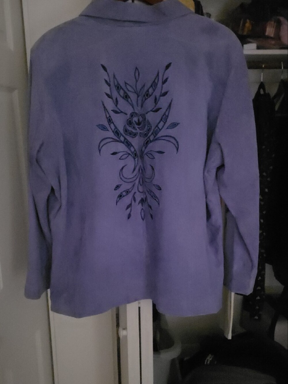 Victor Costa Lavender Suede Jacket with Black Floral Embroidery - Picture 8 of 11